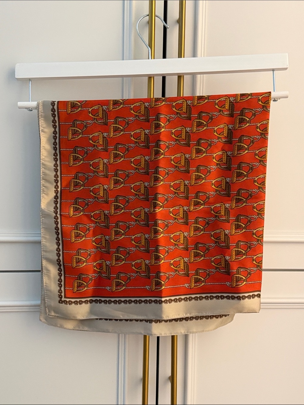 Orange and Cream Patterned Silk Scarf